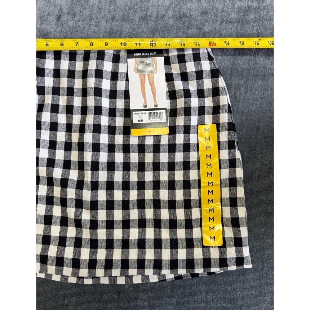 Express Linen Blend Mini Skirt Women's Medium White/Black Gingham Pleated Preppy - Picture 3 of 6